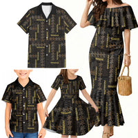 Hawaii Brown Plumeria Lei Black Family Matching Mermaid Dress and Hawaiian Shirt Frangipani Floral Heritage Art LT01 - Polynesian Pride