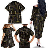Hawaii Brown Plumeria Lei Black Family Matching Off The Shoulder Long Sleeve Dress and Hawaiian Shirt Frangipani Floral Heritage Art