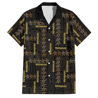 Hawaii Brown Plumeria Lei Black Family Matching Off The Shoulder Long Sleeve Dress and Hawaiian Shirt Frangipani Floral Heritage Art LT01 Dad's Shirt - Short Sleeve Black - Polynesian Pride
