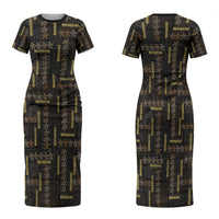 Hawaii Brown Plumeria Lei Black Family Matching Short Sleeve Bodycon Dress and Hawaiian Shirt Frangipani Floral Heritage Art LT01 Mom's Dress Black - Polynesian Pride