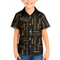 Hawaii Brown Plumeria Lei Black Kid Hawaiian Shirt Frangipani Floral Heritage Art LT01 Kid Black - Polynesian Pride