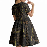 Hawaii Brown Plumeria Lei Black Kid Short Sleeve Dress Frangipani Floral Heritage Art LT01 - Polynesian Pride