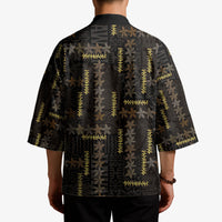 Hawaii Brown Plumeria Lei Black Kimono Frangipani Floral Heritage Art