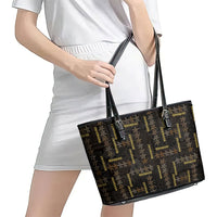 Hawaii Brown Plumeria Lei Black Leather Tote Bag Frangipani Floral Heritage Art