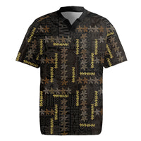 Hawaii Brown Plumeria Lei Black Rugby Jersey Frangipani Floral Heritage Art