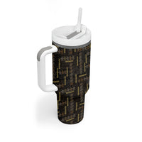 Hawaii Brown Plumeria Lei Black Tumbler With Handle Frangipani Floral Heritage Art