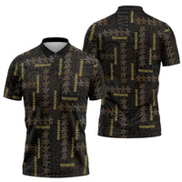 Hawaii Brown Plumeria Lei Black Zipper Polo Shirt Frangipani Floral Heritage Art LT01 - Polynesian Pride