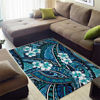Polynesian Hibiscus Tropical Blue Floral Area Rug Tribal Pattern - Polynesian Pride