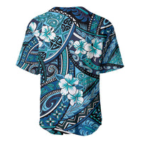 Polynesian Hibiscus Tropical Blue Floral Baseball Jersey Tribal Pattern - Polynesian Pride