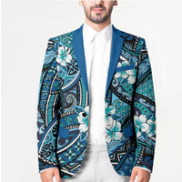 Polynesian Hibiscus Tropical Blue Floral Blazer Tribal Pattern - Polynesian Pride