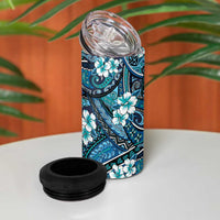Polynesian Hibiscus Tropical Blue Floral 4 in 1 Can Cooler Tumbler Tribal Pattern - Polynesian Pride