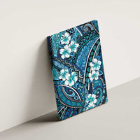 Polynesian Hibiscus Tropical Blue Floral Canvas Wall Art Tribal Pattern - Polynesian Pride
