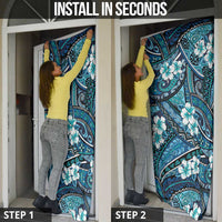 Polynesian Hibiscus Tropical Blue Floral Door Cover Tribal Pattern - Polynesian Pride