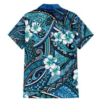 Polynesian Hibiscus Tropical Blue Floral Family Matching Puletasi and Hawaiian Shirt Tribal Pattern - Polynesian Pride