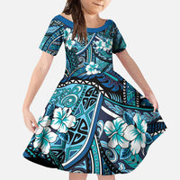 Polynesian Hibiscus Tropical Blue Floral Family Matching Tank Maxi Dress and Hawaiian Shirt Tribal Pattern - Polynesian Pride