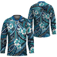 Polynesian Hibiscus Tropical Blue Floral Hockey Jersey Tribal Pattern LT01 - Polynesian Pride