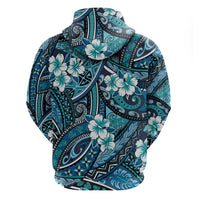 Polynesian Hibiscus Tropical Blue Floral Hoodie Tribal Pattern - Polynesian Pride