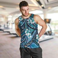 Polynesian Hibiscus Tropical Blue Floral Men Tank Top Tribal Pattern - Polynesian Pride