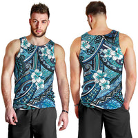 Polynesian Hibiscus Tropical Blue Floral Men Tank Top Tribal Pattern - Polynesian Pride