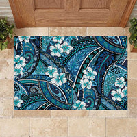 Polynesian Hibiscus Tropical Blue Floral Rubber Doormat Tribal Pattern - Polynesian Pride