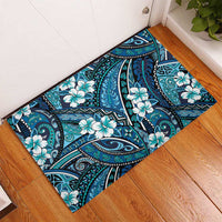 Polynesian Hibiscus Tropical Blue Floral Rubber Doormat Tribal Pattern - Polynesian Pride