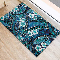 Polynesian Hibiscus Tropical Blue Floral Rubber Doormat Tribal Pattern - Polynesian Pride