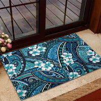 Polynesian Hibiscus Tropical Blue Floral Rubber Doormat Tribal Pattern - Polynesian Pride