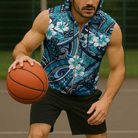Polynesian Hibiscus Tropical Blue Floral Sleeveless Zip Hoodie Tribal Pattern LT01 - Polynesian Pride