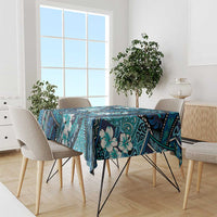 Polynesian Hibiscus Tropical Blue Floral Tablecloth Tribal Pattern - Polynesian Pride