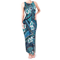 Polynesian Hibiscus Tropical Blue Floral Tank Maxi Dress Tribal Pattern - Polynesian Pride