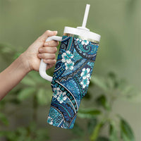 Polynesian Hibiscus Tropical Blue Floral Tumbler With Handle Tribal Pattern - Polynesian Pride