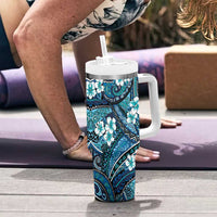 Polynesian Hibiscus Tropical Blue Floral Tumbler With Handle Tribal Pattern - Polynesian Pride