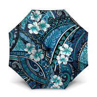 Polynesian Hibiscus Tropical Blue Floral Umbrella Tribal Pattern LT01 One Size Folded 11.42 inch Opened Diameter 37.4 inch Blue - Polynesian Pride