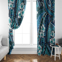 Polynesian Hibiscus Tropical Blue Floral Window Curtain Tribal Pattern - Polynesian Pride
