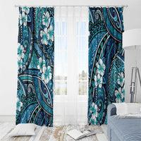 Polynesian Hibiscus Tropical Blue Floral Window Curtain Tribal Pattern - Polynesian Pride