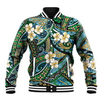 Polynesian Hibiscus Tropical Green Floral Baseball Jacket Tribal Pattern - Polynesian Pride