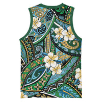 Polynesian Hibiscus Tropical Green Floral Basketball Jersey Tribal Pattern - Polynesian Pride