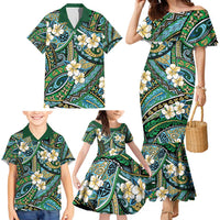 Polynesian Hibiscus Tropical Green Floral Family Matching Mermaid Dress and Hawaiian Shirt Tribal Pattern - Polynesian Pride