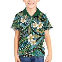 Polynesian Hibiscus Tropical Green Floral Family Matching Puletasi and Hawaiian Shirt Tribal Pattern - Polynesian Pride