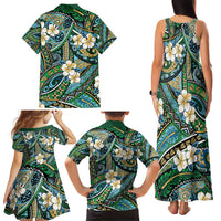Polynesian Hibiscus Tropical Green Floral Family Matching Tank Maxi Dress and Hawaiian Shirt Tribal Pattern - Polynesian Pride