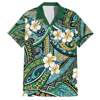 Polynesian Hibiscus Tropical Green Floral Family Matching Tank Maxi Dress and Hawaiian Shirt Tribal Pattern - Polynesian Pride