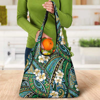Polynesian Hibiscus Tropical Green Floral Grocery Bag Tribal Pattern - Polynesian Pride