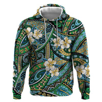 Polynesian Hibiscus Tropical Green Floral Hoodie Tribal Pattern - Polynesian Pride