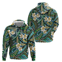 Polynesian Hibiscus Tropical Green Floral Hoodie Tribal Pattern - Polynesian Pride