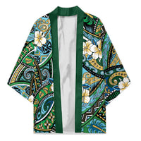 Polynesian Hibiscus Tropical Green Floral Kimono Tribal Pattern - Polynesian Pride