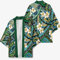 Polynesian Hibiscus Tropical Green Floral Kimono Tribal Pattern - Polynesian Pride
