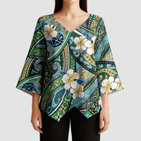 Polynesian Hibiscus Tropical Green Floral Kimono Sleeve Blouse Tribal Pattern - Polynesian Pride