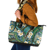 Polynesian Hibiscus Tropical Green Floral Leather Tote Bag Tribal Pattern - Polynesian Pride