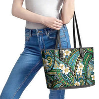 Polynesian Hibiscus Tropical Green Floral Leather Tote Bag Tribal Pattern - Polynesian Pride