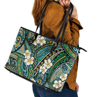 Polynesian Hibiscus Tropical Green Floral Leather Tote Bag Tribal Pattern - Polynesian Pride